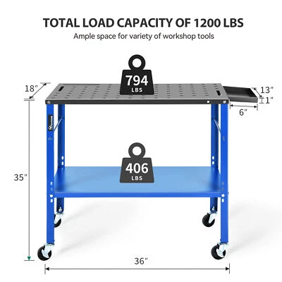 Banco de trabajo de acero para soldadura, sierra y almacenamiento organizado 36"" x 18"" 1200 libras Foto 1 de 4