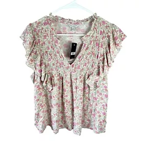 Blusa top floreale boho smocked marca Lucky taglia media maniche svolazzanti NUOVA - Foto 1 di 9