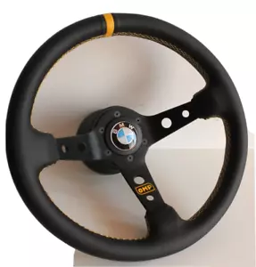 Steering wheel fits For BMW Deep Dish E31 E34 E36 Z3 850i Leather Yellow 93-98' - Picture 1 of 9