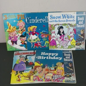 Book and Record Lot 5 Cinderella 3 Little Pigs Snow White Gingerbread Man  - Picture 1 of 8