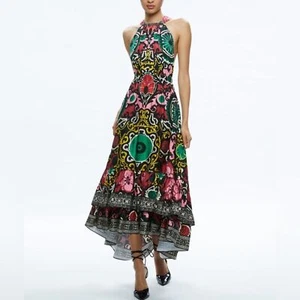  Alice+Olivia Loyce Hi-Lo Tiered Maxi Dress 14 Ruffled Maximalist Sundress - Picture 1 of 15