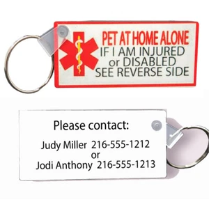 Personalized Medical Alert PET AT HOME ALONE Key Chain Emergency Contact Info - Picture 1 of 3