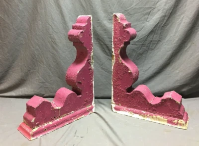 Antique Pair Wood Corbel Roof Bracket Victorian Shabby Magenta VTG Old 75-25B - Image 1 of 4