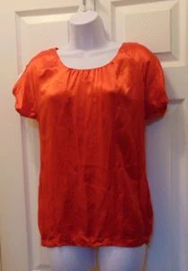 Chico's Silk Front Top Ladies Sz. 0 Orange Cap Sleeve -Gathered neck/sleeve/hem - Picture 1 of 14