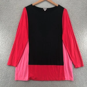 J Jill Top Womens Large Pink Colorblock Stretch Knit Tunic Long Sleeve Pullover - Picture 1 of 10