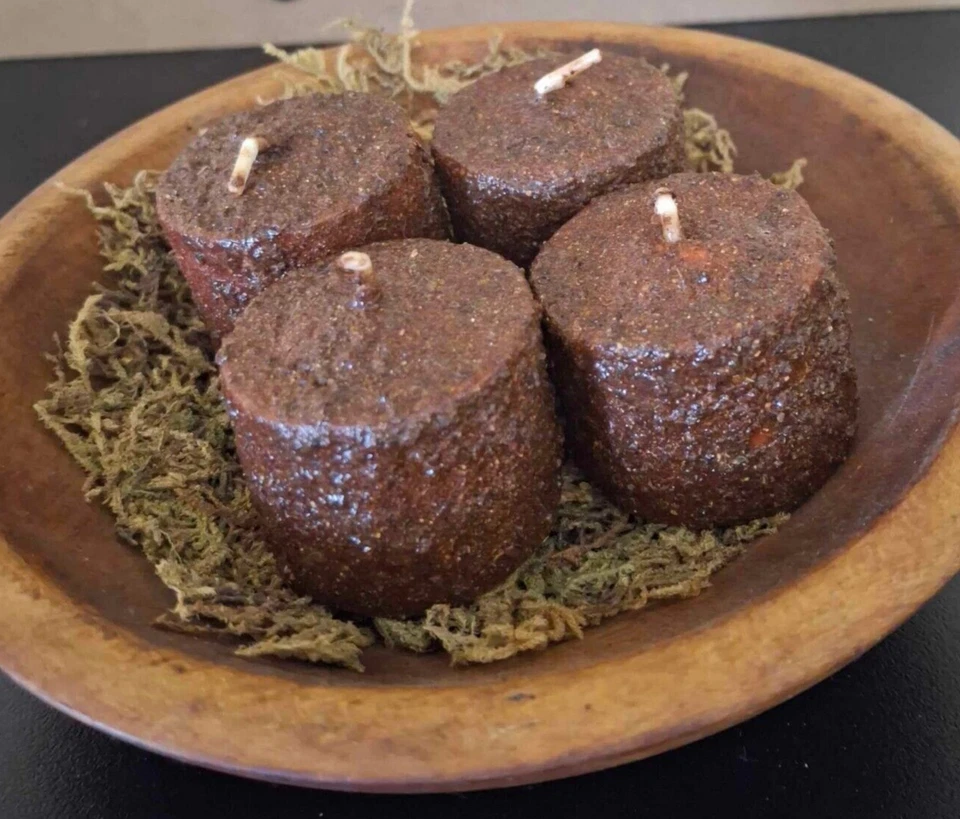 FOUR Primitive Grungy Grubby Votive Candles Bowl Fillers Handmade by ME - Image 1 of 1