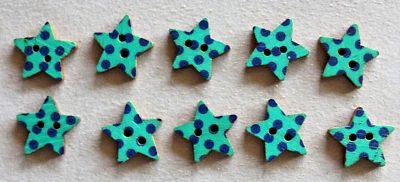 10 Turquoise Star Shaped  20mm Wooden  Buttons - Image 1 of 2