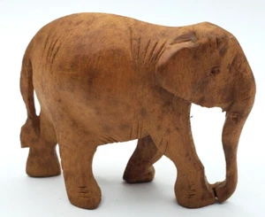 Vintage Hand Carved Folk Art Wooden Elephant Without Tusks Figurine - Picture 1 of 8