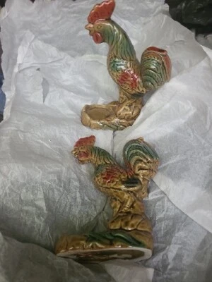 Candelabro votivo de cerámica de gallo 2 - 7 pulgadas de alto hallazgo raro, verde/óxido Foto 1 de 2
