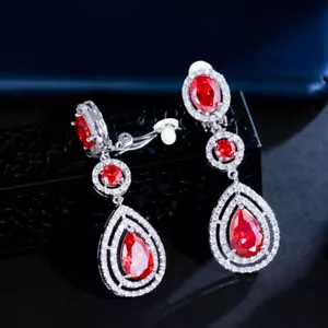 CWWZircons CZ Long Water Drop Clip On Earring without Piercing for Women Jewelry - Picture 1 of 7
