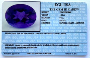 1.29Ct Oval Purple Natural Quartz Amethyst Certified By EGL USA With Gem ID Card - Picture 1 of 5