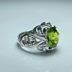 Natural Mens Peridot Ring, Handmade Peridot Ring For Men 925 Sterling Silver - Picture 1 of 3
