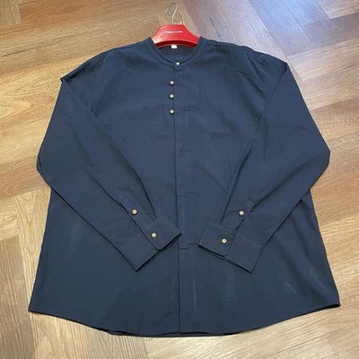 Men’s Cotton Linen Long Sleeve Shirt Mandarin Coller Size XL Navy Blue Grandad - Image 1 of 4