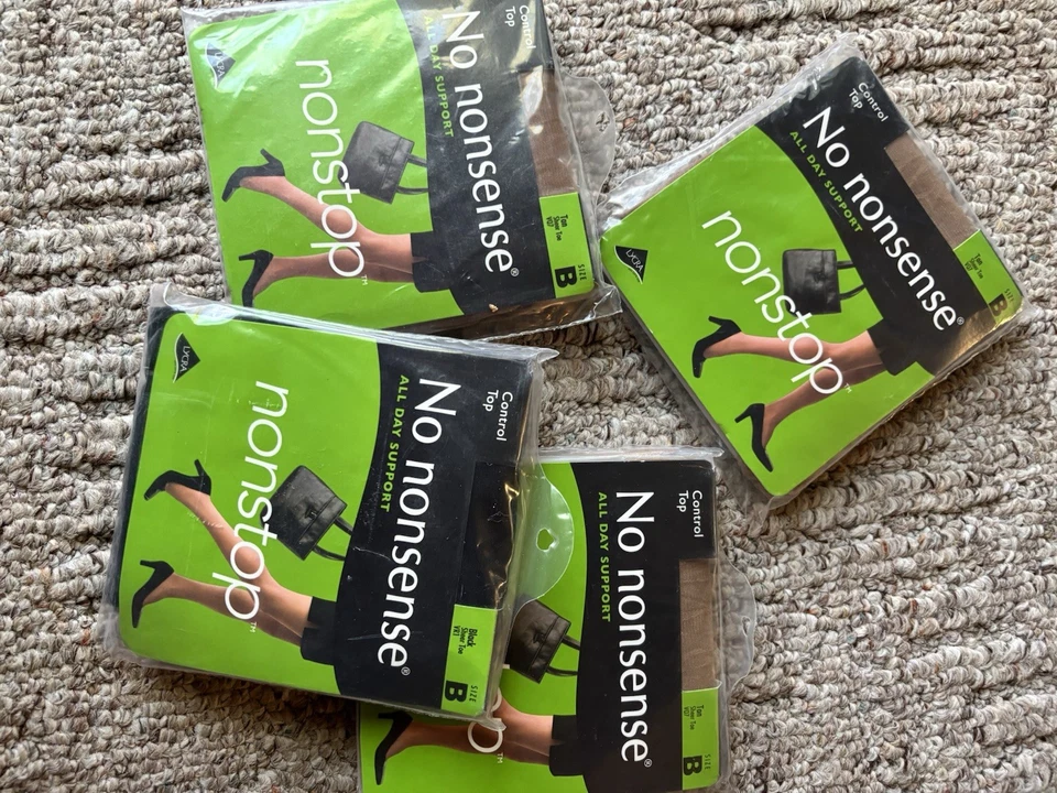 No Nonsense 控制上衣连裤袜 B 码棕褐色和黑色 4 Prs 透明脚趾全新密封 — 第 1/4 张图片