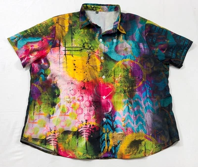 top mujer talla 3XL multicolor botón cuello delantero manga corta bolsillo poliéster Foto 1 de 4