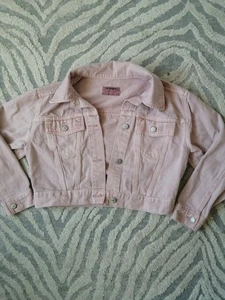 Old Navy Pink Denim Cropped Jacket Size UK 10/12 Pockets Button Womens - Picture 1 of 11