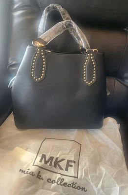 NWT MKF Mia K Collection Black Purse Bag Satchel Crossbody W/dustbag  - Изображение 1 из 4
