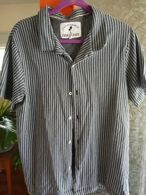 Vertical Striped Button Up Shirt Large Short Sleeve Casual Summer Beach... - Image 1 of 4