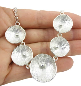 Poppy Flower 925 Silver Necklace Hallmarked Solid Sterling Statement Necklet - Picture 1 of 7
