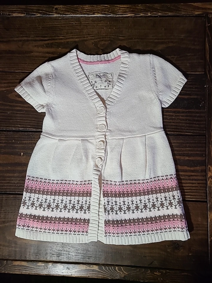 Mossimo Supply Childs Large Babydoll Button Sweater Pink Brown Cream Fair Isle - Image 1 of 4