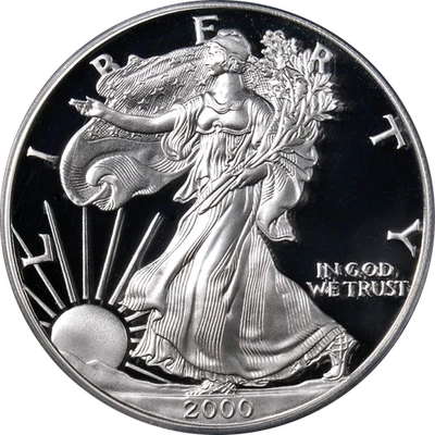 2000-P Silver American Eagle $1 PCGS PR70 DCAM - STOCK - Image 1 of 4