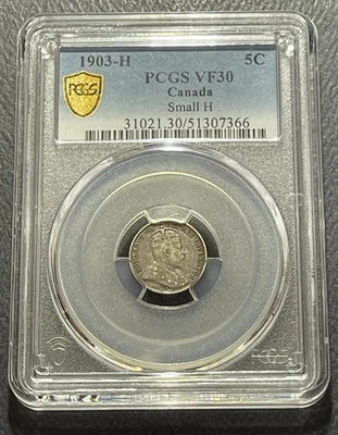Canada 1903-H 5 Cents (Small H) Silver Coin: PCGS VF30 - Image 1 of 4