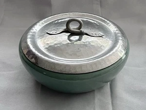 Vintage MCM Turquoise Blue Round Ceramic Casserole Serving Dish w Aluminum Lid - Picture 1 of 8