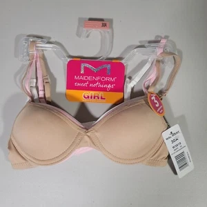Maidenform Bra Girls 30A Sweet Nothings Underwire 3 Pack Cuban Sand Rose White - Picture 1 of 6