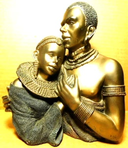 V. Kendrick Moernist ~ Buste couple afro-américain années 50-1960 sculpture aimante - Photo 1/12
