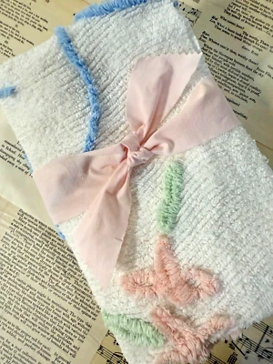 PRETTY Piece of Vintage Cotton Chenille Bedspread 20X40" SO SWEET! - Image 1 of 3