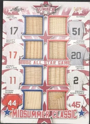 ICHIRO Derek JETER Pedro MARTÍNEZ POSADA HELTON 2021 Madera 8 PARCHE MURCIÉLAGO #/7 LEER Foto 1 de 3