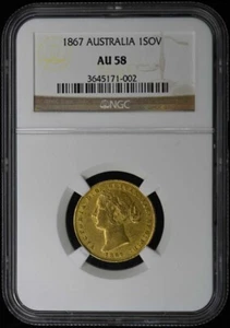 1867 AUSTRALIA GOLD 1SOV NGC AU58 - Picture 1 of 2