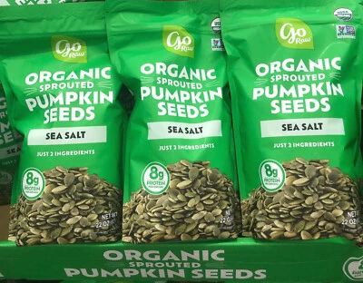 3 Packs Go Raw Organic Sprouted Pumpkin Seeds with Sea Salt 22oz Ea. Total 66oz - Image 1 of 3