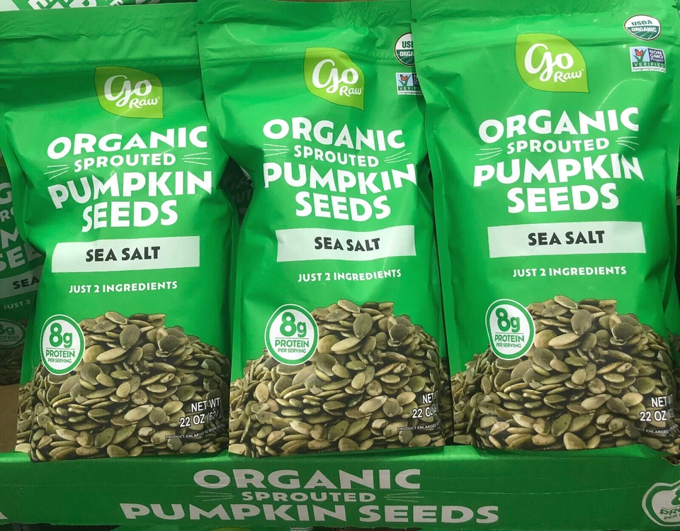 3 Packs Go Raw Organic Sprouted Pumpkin Seeds with Sea Salt 22oz Ea. Total 66oz