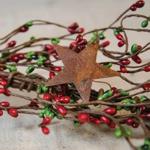 Guirnalda Pip Berry de 40"" con estrellas oxidadas de 2"" - ROJO VERDE - Vacaciones de Navidad - Imagen 1 de 2