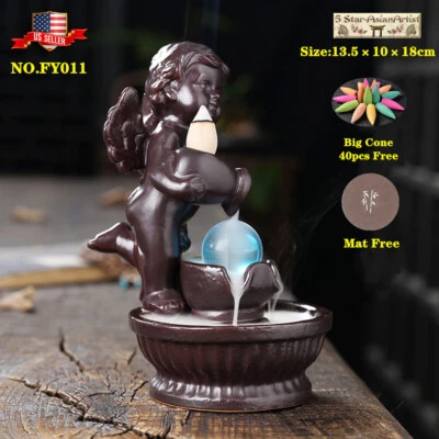 Ceramic Backflow Incense Burner Dragon Mountain Waterfall 001 & 60pcs Cones Gift - Image 1 of 4