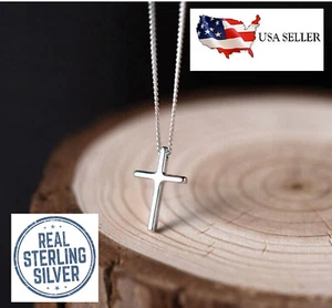 Women's Simple Small Tiny Cross Pendant Necklace Gold Silver Plated With Chain - Picture 1 of 2