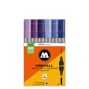 Molotow Acrilico Twin Violet Set - 6 x Pennarelli Acrilici Pennarelli Pompa - Doppia Punta - Foto 1 di 3