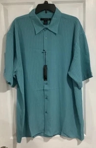 Vntg Domani Platinum Teal Shirt Mens 2XL Button Short  Sleeve Striped - Picture 1 of 4