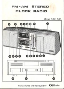 MANUALE ORIGINALE STEREO CLOCK RADIO MODEL RSK - 003 SHINELCO IN INGLESE ANNI 80 - Foto 1 di 1