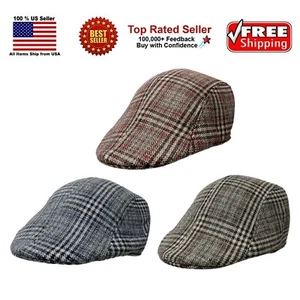 Mens Plaid Design Ivy Cap Gatsby Newsboy Cabbie Winter Warm Hat - Picture 1 of 7