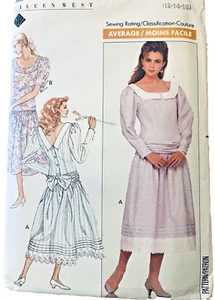 VTG `88 Butterick 6109 Misses Drop Waist Tea Length Prairiecore SZ 12-16 FF - Picture 1 of 5