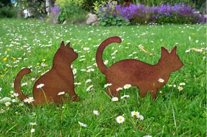 Metall Stecker Katzen Rost-Optik Rasenstecker Gartenstecker 2er Set - Bild 1 von 4