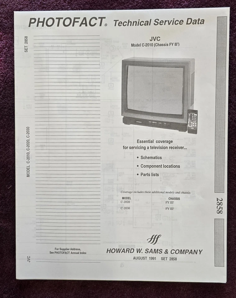 Sams Photofact 2858 Service Manual for JVC C-2010, C-2020, C-2030 - Image 1 of 1