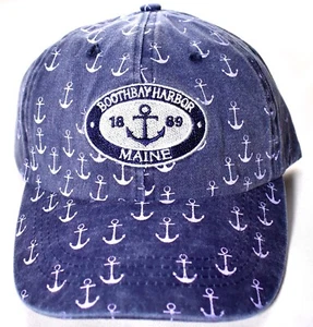 BOOTHBAY HARBOR MAINE 1889 Anchor Print Hat/Cap Adjustable 100% Cotton NEW - Picture 1 of 6
