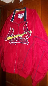 St. Louis Cardinal Red Bomber 2002 Jacket Mens L Majestic Worn 2-3 Times Lined - Picture 1 of 5