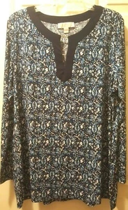 MICHAEL KORS LONG SLEEVE SHIRT BLOUSE BLUE AND WHITE PAISLEY TUNIC SIZE X LARGE - Picture 1 of 5