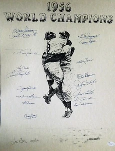 New York Yankees 1956 Team Signed 16x20 Lithograph Poster JSA Authenticated - Picture 1 of 7