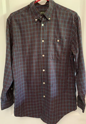 Camisa Orvis Country sarja manga longa azul, vermelha, dourada xadrez 100% algodão - Imagem 1 de 4