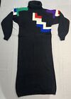 Vintage John Richard Sweater Dress Size M Geometric Pattern Padded Shoulders
